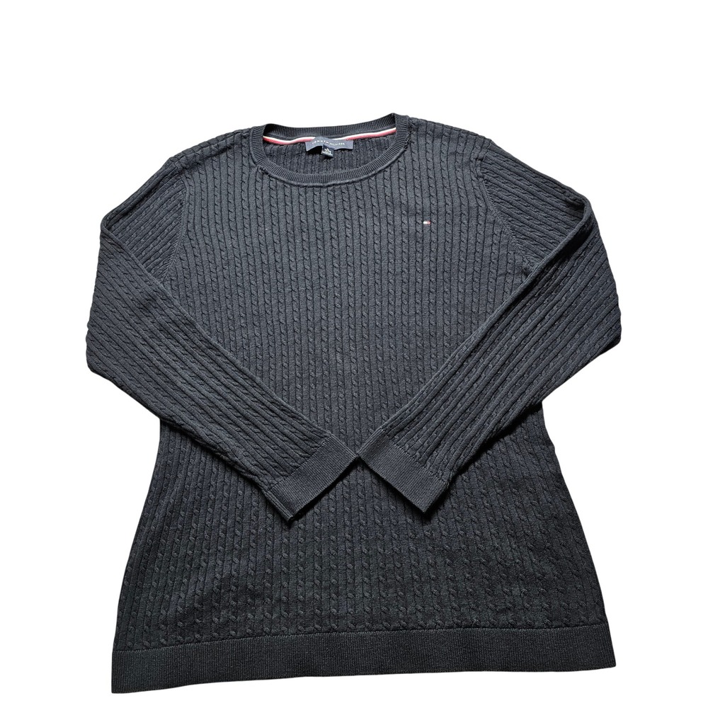 Tommy Hilfiger Sweater Womens XL Navy Blue Cable Knit Cotton Crewneck Preppy